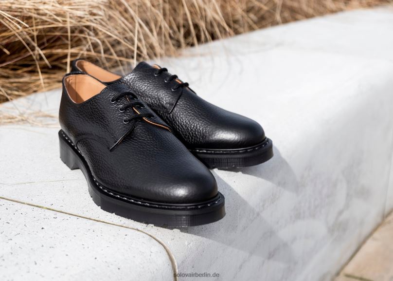 Frauen Solovair Gibson-schuh Mit 3 ösen In Schwarzem Korn 0284f389