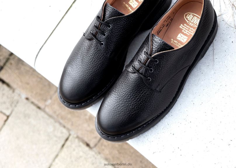 Frauen Solovair Gibson-schuh Mit 3 ösen In Schwarzem Korn 0284f389