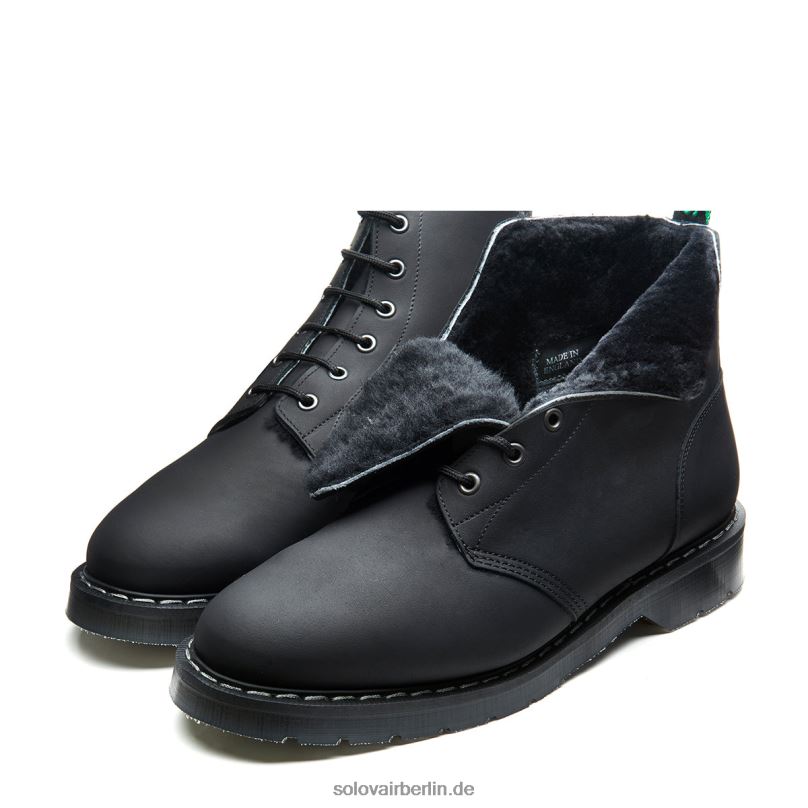Frauen Solovair Astronautenstiefel Mit 6 ösen, Schwarz, Mit Fettigem Lammfell Gefüttert 0284f243