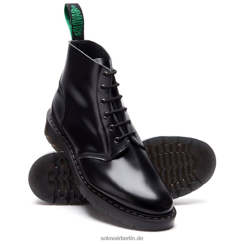 Frauen Solovair Schwarzer Hochglänzender Astronautenstiefel Mit 6 ösen 0284f236