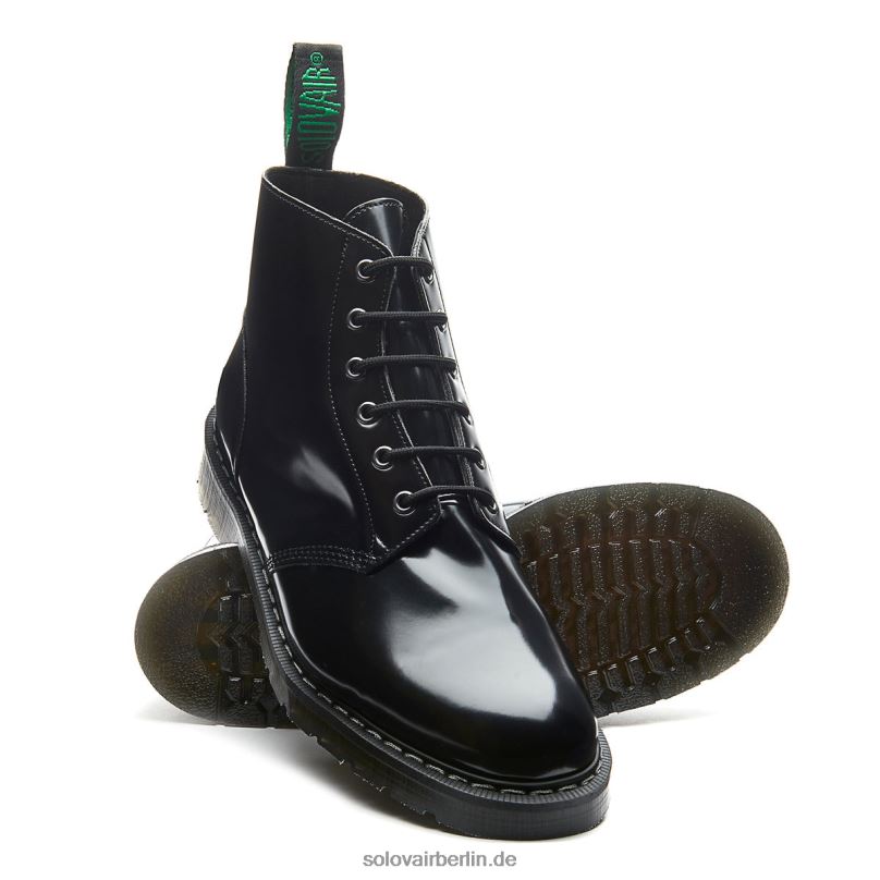 Frauen Solovair Schwarzer Hochglänzender Veganer 6-loch-astronautenstiefel 0284f241