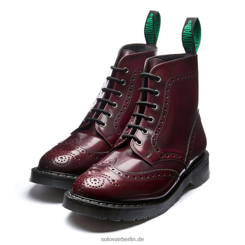 Frauen Solovair Kirschroter Veganer 6-loch-derby-brogue-stiefel Zum Abreiben 0284f251