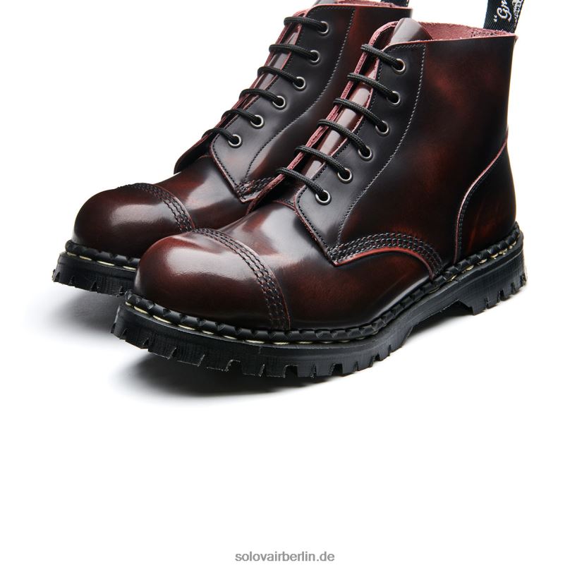 Frauen Solovair Burgunderroter Rub-off-6-loch-derby-stiefel Mit Stahlkappe 0284f302