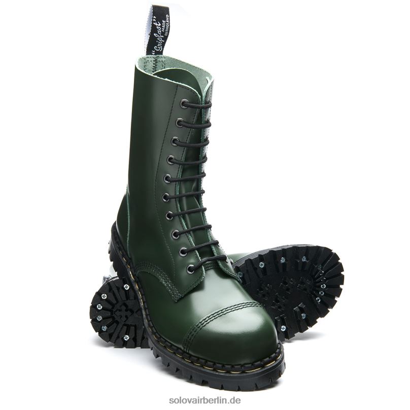 Frauen Solovair Grüner Hi Shine 10-loch-derby-stiefel Mit Stahlkappe 0284f322