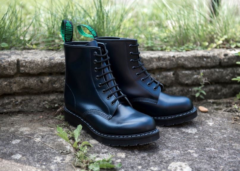 Frauen Solovair Marineblauer, Hochglänzender Derby-stiefel Mit 8 ösen 0284f294
