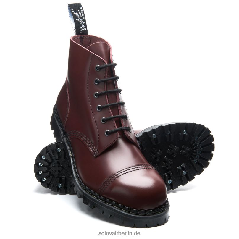 Frauen Solovair Oxblood Hi-shine 6-loch-derby-stiefel Mit Stahlkappe 0284f296