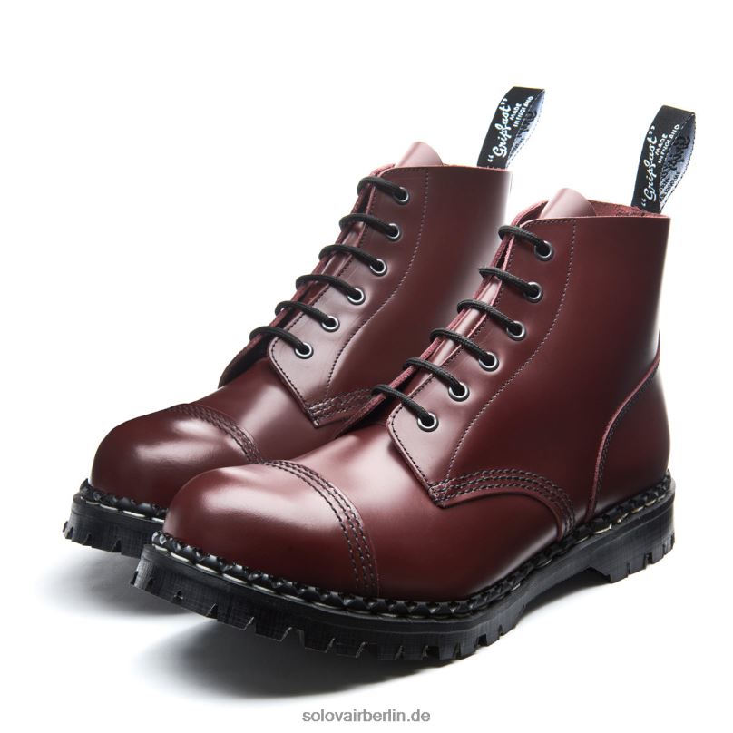 Frauen Solovair Oxblood Hi-shine 6-loch-derby-stiefel Mit Stahlkappe 0284f296