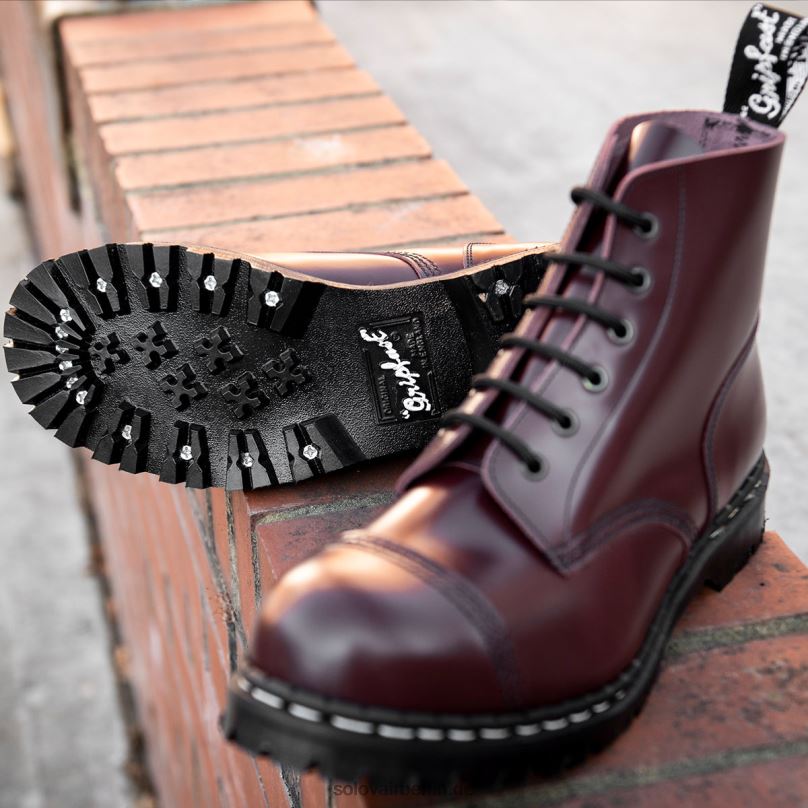 Frauen Solovair Oxblood Hi-shine 6-loch-derby-stiefel Mit Stahlkappe 0284f296