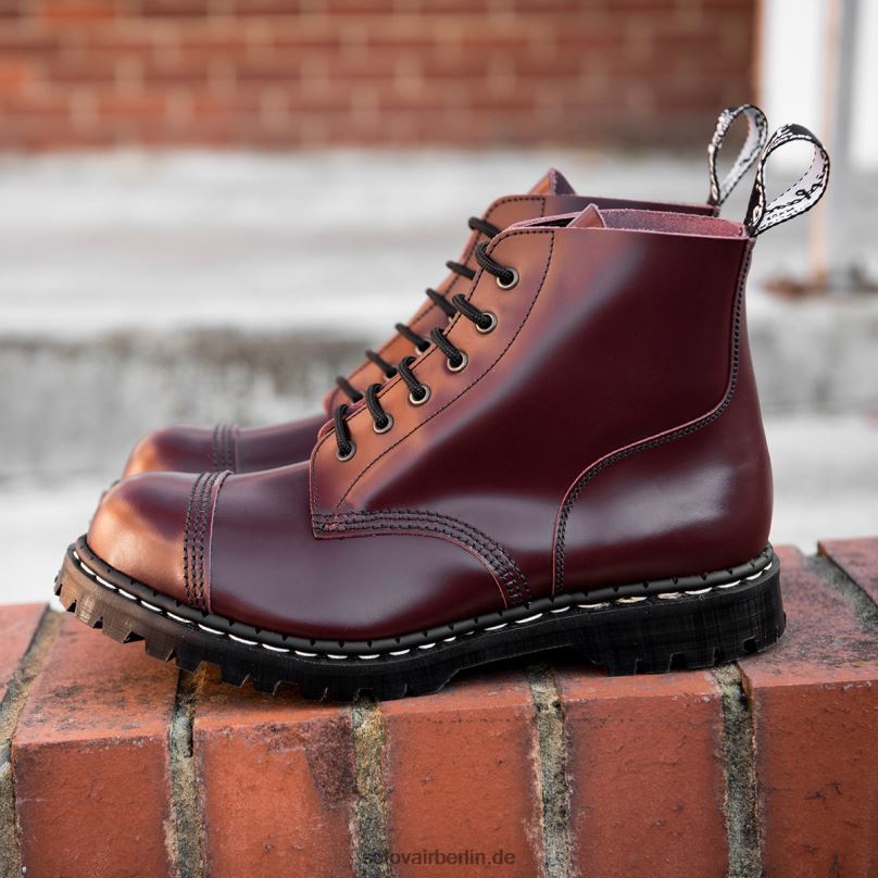 Frauen Solovair Oxblood Hi-shine 6-loch-derby-stiefel Mit Stahlkappe 0284f296