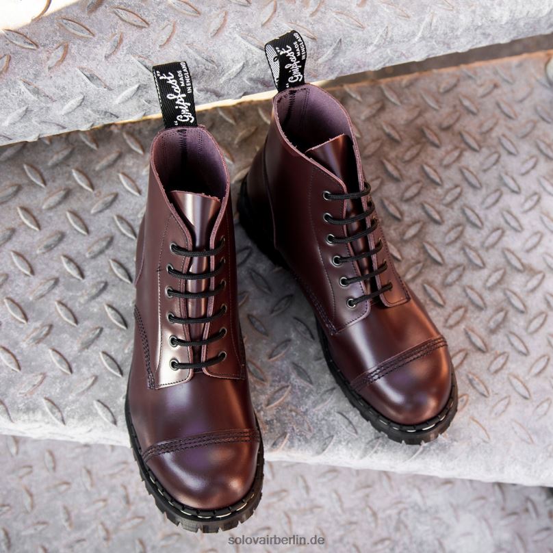 Frauen Solovair Oxblood Hi-shine 6-loch-derby-stiefel Mit Stahlkappe 0284f296