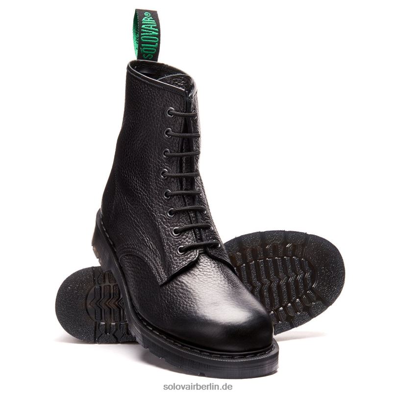 Frauen Solovair Schwarzer 8-loch-derby-stiefel Mit Maserung 0284f295
