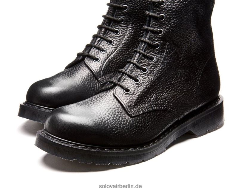 Frauen Solovair Schwarzer 8-loch-derby-stiefel Mit Maserung 0284f295