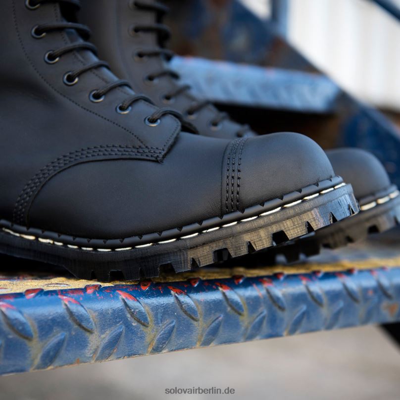 Frauen Solovair Schwarzer, Fettiger 10-loch-derby-stiefel Mit Stahlkappe 0284f299