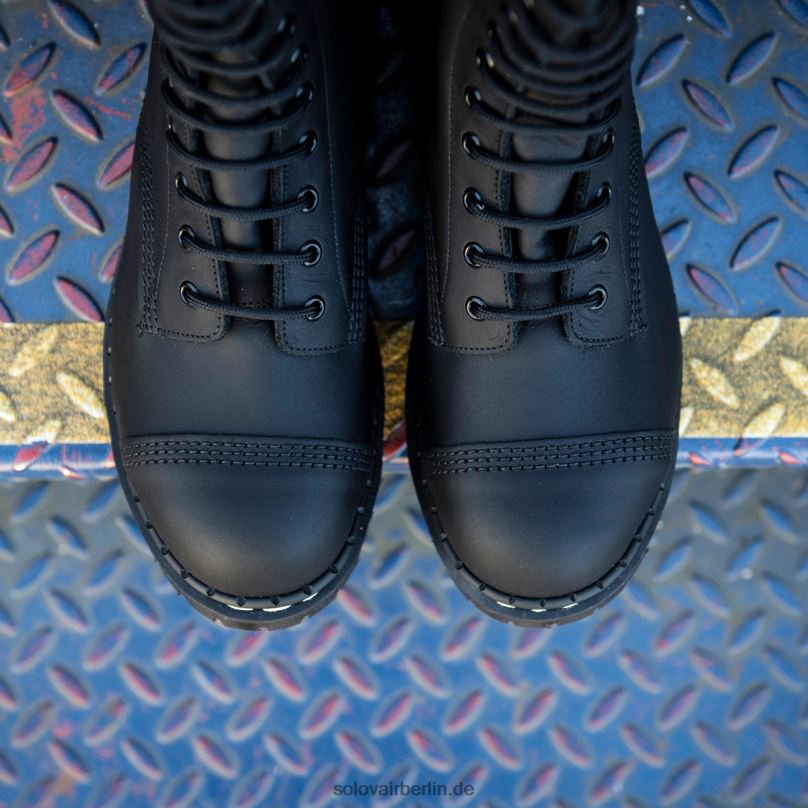 Frauen Solovair Schwarzer, Fettiger 10-loch-derby-stiefel Mit Stahlkappe 0284f299