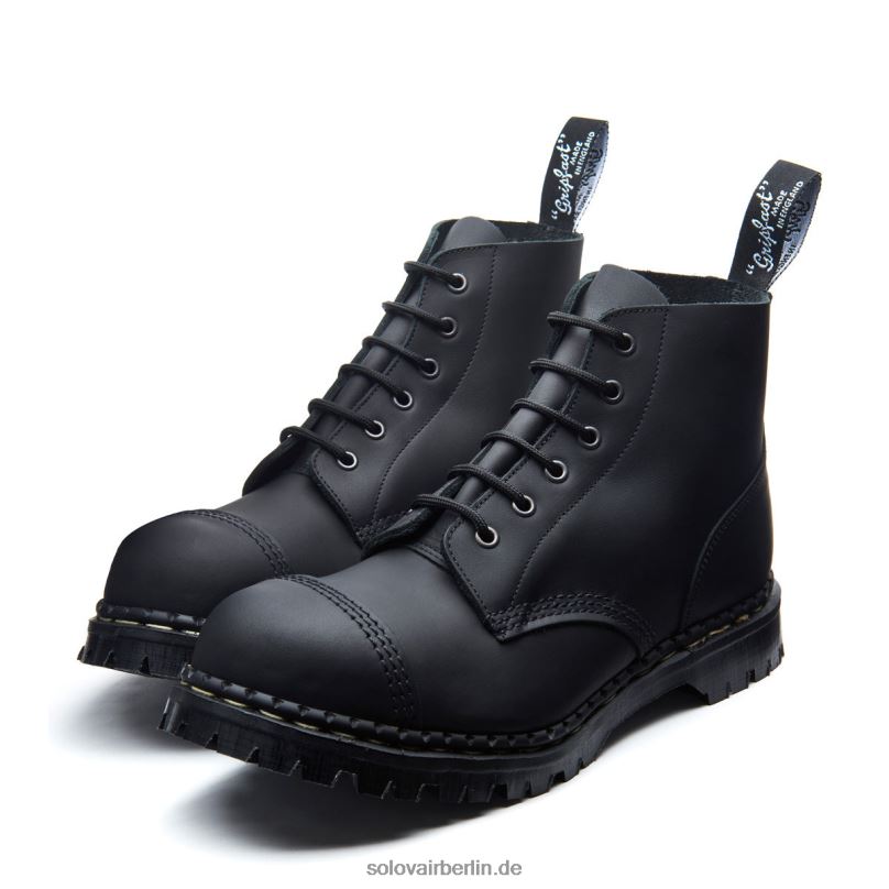 Frauen Solovair Schwarzer, Fettiger 6-loch-derby-stiefel Mit Stahlkappe 0284f303