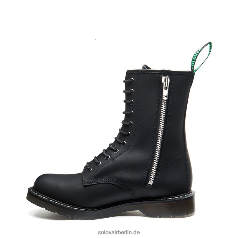 Frauen Solovair Schwarzer, Fettiger Derby-stiefel Mit 11 ösen Und Reißverschluss 0284f328