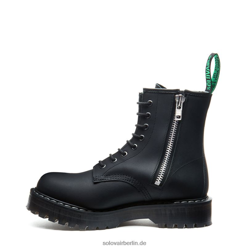 Frauen Solovair Schwarzer, Fettiger Derby-stiefel Mit Plateau Und 8-loch-reißverschluss 0284f297