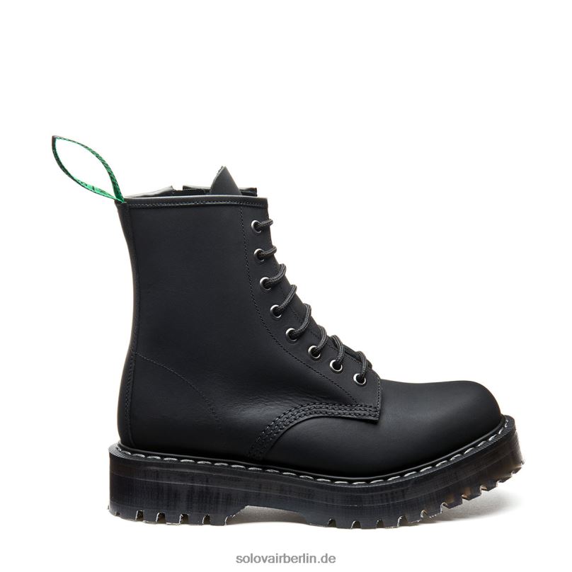 Frauen Solovair Schwarzer, Fettiger Derby-stiefel Mit Plateau Und 8-loch-reißverschluss 0284f297