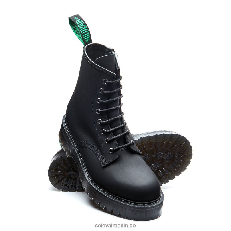 Frauen Solovair Schwarzer, Fettiger Derby-stiefel Mit Plateau Und 8-loch-reißverschluss 0284f297