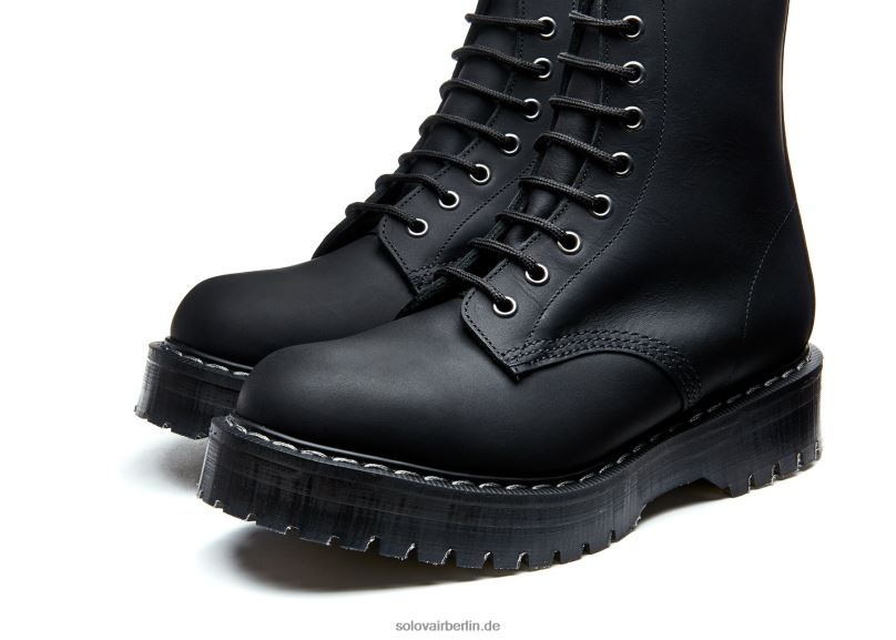Frauen Solovair Schwarzer, Fettiger Derby-stiefel Mit Plateau Und 8-loch-reißverschluss 0284f297