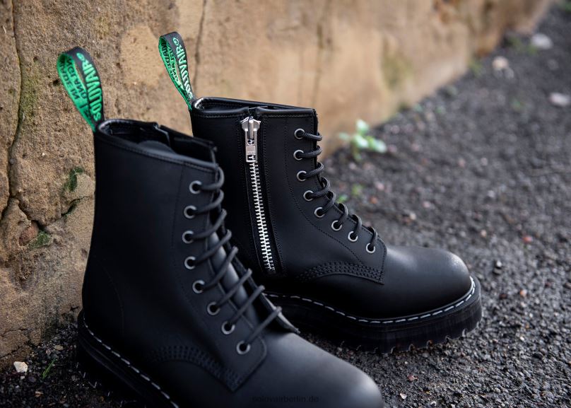 Frauen Solovair Schwarzer, Fettiger Derby-stiefel Mit Plateau Und 8-loch-reißverschluss 0284f297