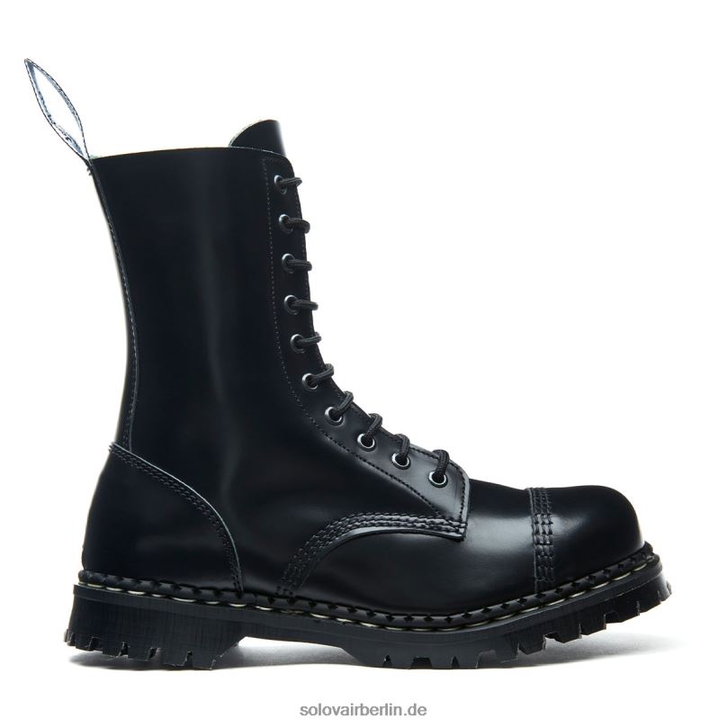 Frauen Solovair Schwarzer, Hochglänzender 10-loch-derby-stiefel Mit Stahlkappe 0284f326