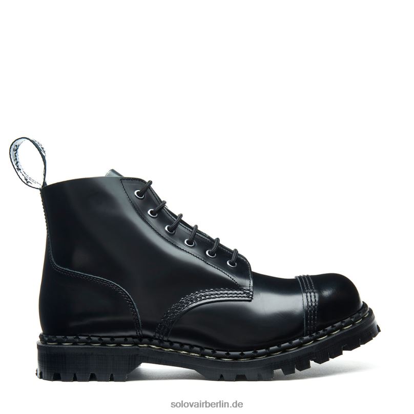 Frauen Solovair Schwarzer, Hochglänzender 6-loch-derby-stiefel Mit Stahlkappe 0284f291