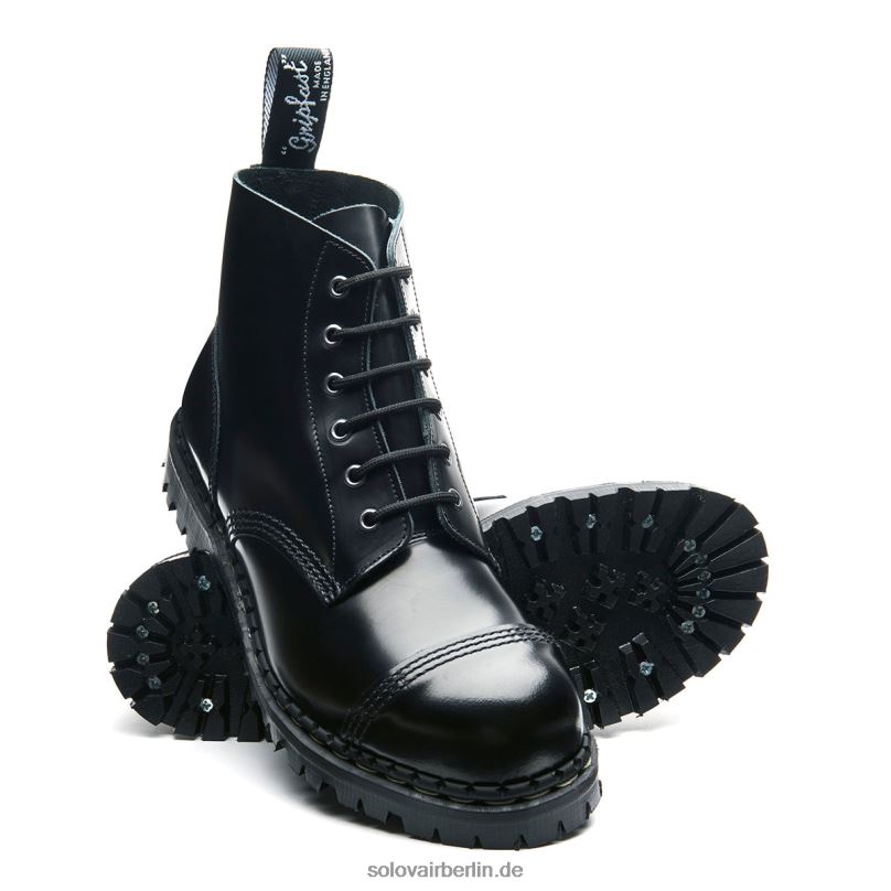 Frauen Solovair Schwarzer, Hochglänzender 6-loch-derby-stiefel Mit Stahlkappe 0284f291