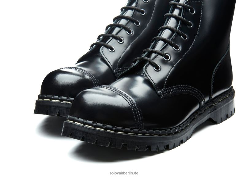 Frauen Solovair Schwarzer, Hochglänzender 6-loch-derby-stiefel Mit Stahlkappe 0284f291