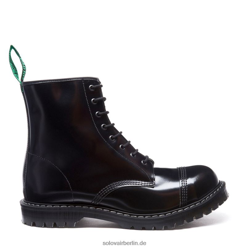 Frauen Solovair Schwarzer, Hochglänzender 8-loch-derby-stiefel Mit Stahlkappe 0284f301