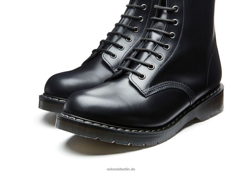 Frauen Solovair Schwarzer, Hochglänzender Derby-stiefel Mit 11 ösen Und Reißverschluss 0284f327