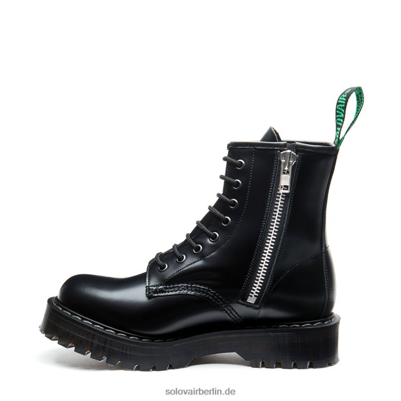 Frauen Solovair Schwarzer, Hochglänzender Derby-stiefel Mit Plateau Und 8-loch-reißverschluss 0284f321