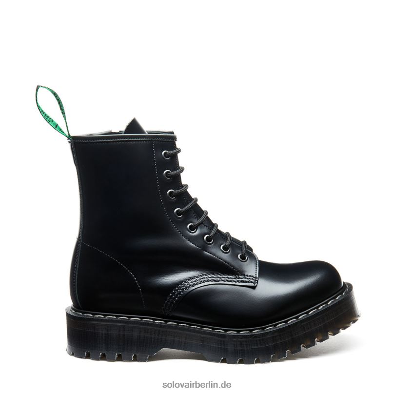 Frauen Solovair Schwarzer, Hochglänzender Derby-stiefel Mit Plateau Und 8-loch-reißverschluss 0284f321