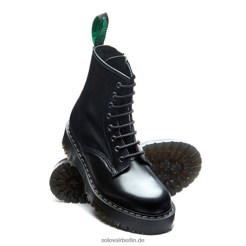 Frauen Solovair Schwarzer, Hochglänzender Derby-stiefel Mit Plateau Und 8-loch-reißverschluss 0284f321