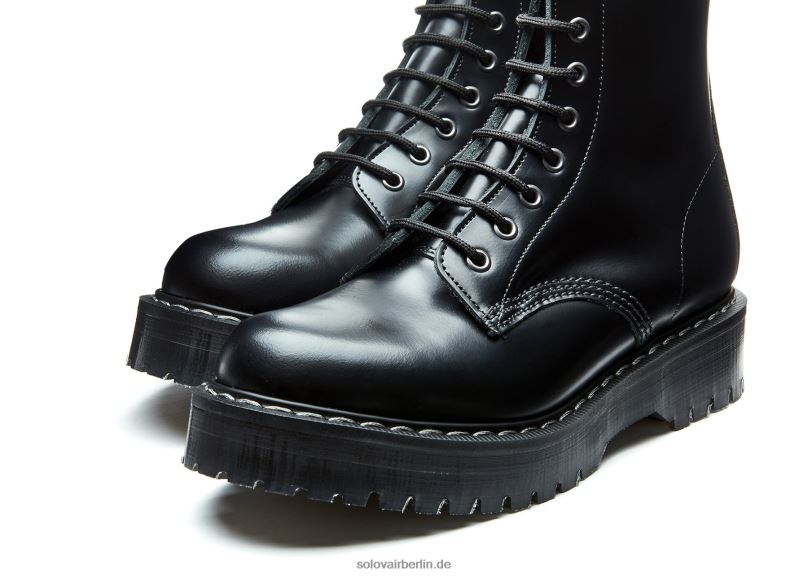 Frauen Solovair Schwarzer, Hochglänzender Derby-stiefel Mit Plateau Und 8-loch-reißverschluss 0284f321