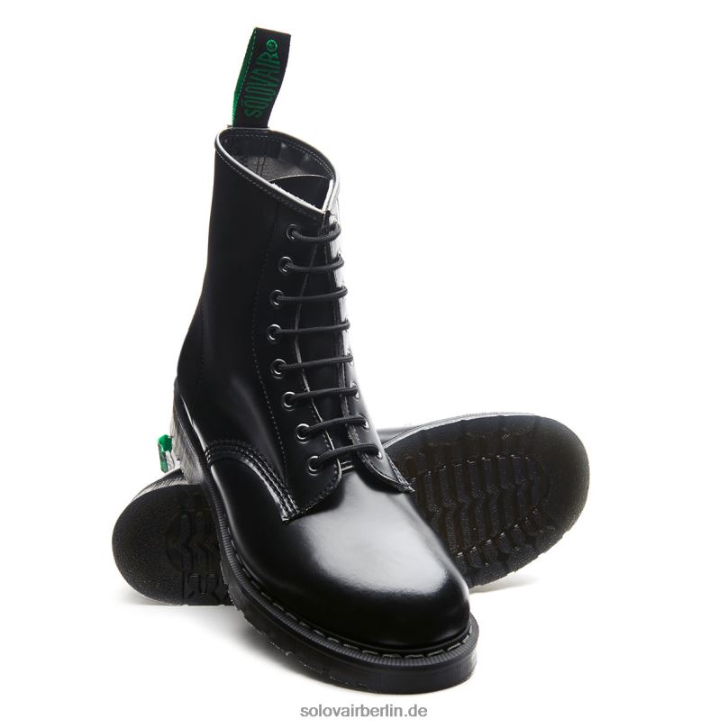Frauen Solovair Schwarzer, Veganer Hi-shine 8-loch-derby-stiefel 0284f290