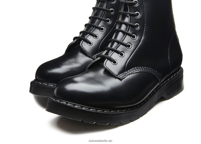 Frauen Solovair Schwarzer, Veganer Hi-shine 8-loch-derby-stiefel 0284f290