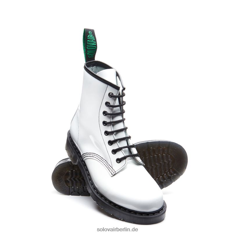 Frauen Solovair Weißer 8-loch-derby-stiefel Aus Lackleder 0284f320