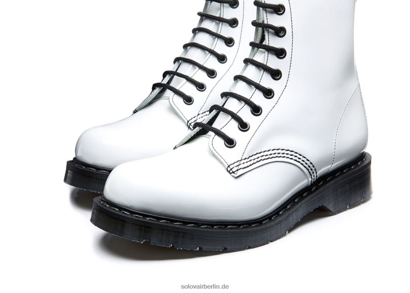 Frauen Solovair Weißer 8-loch-derby-stiefel Aus Lackleder 0284f320