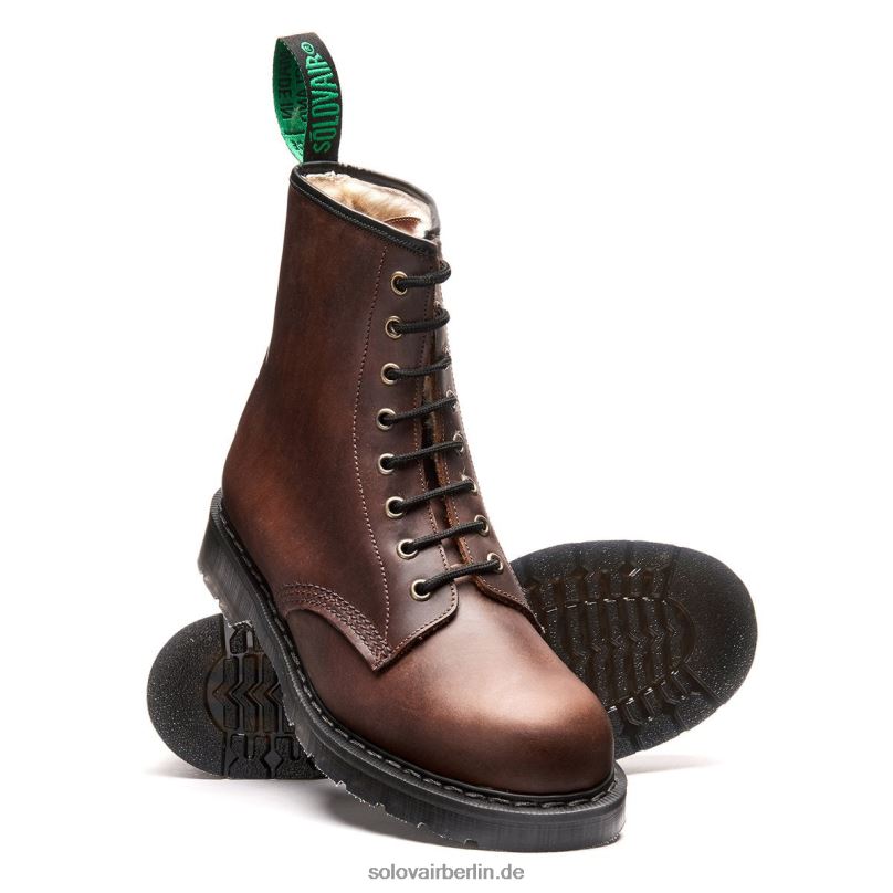 Frauen Solovair Brauner, Mit Fettigem Lammfell Gefütterter 8-loch-derby-stiefel 0284f293