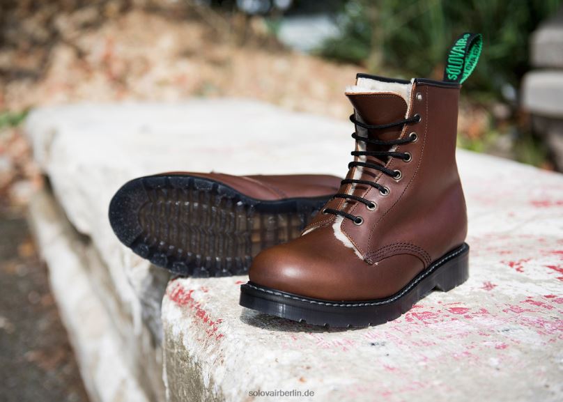 Frauen Solovair Brauner, Mit Fettigem Lammfell Gefütterter 8-loch-derby-stiefel 0284f293