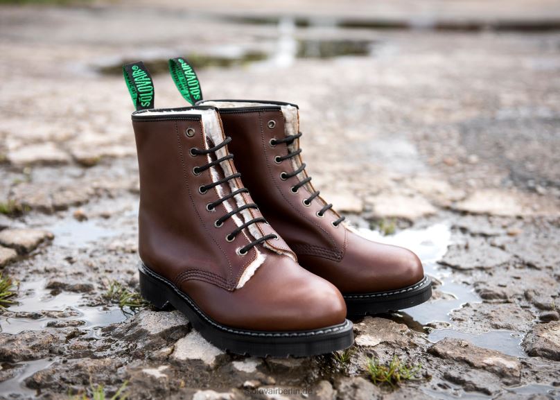 Frauen Solovair Brauner, Mit Fettigem Lammfell Gefütterter 8-loch-derby-stiefel 0284f293