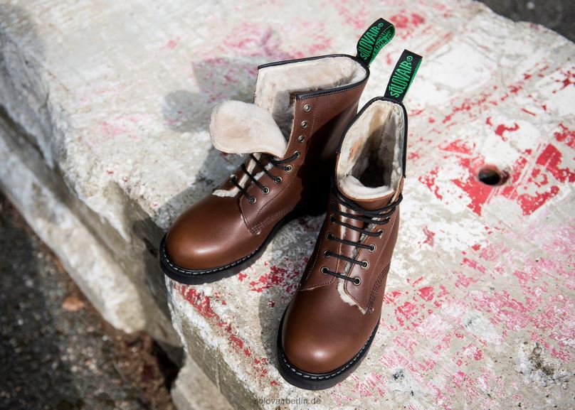 Frauen Solovair Brauner, Mit Fettigem Lammfell Gefütterter 8-loch-derby-stiefel 0284f293