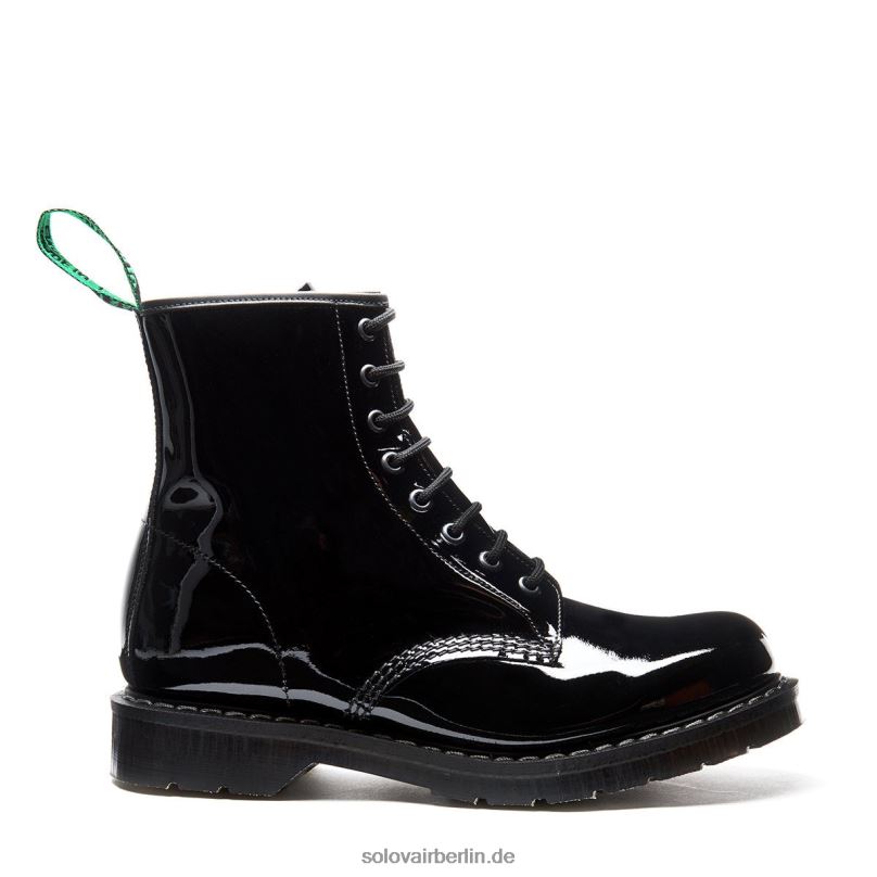 Frauen Solovair Schwarzer 8-loch-derby-stiefel Aus Lackleder 0284f298