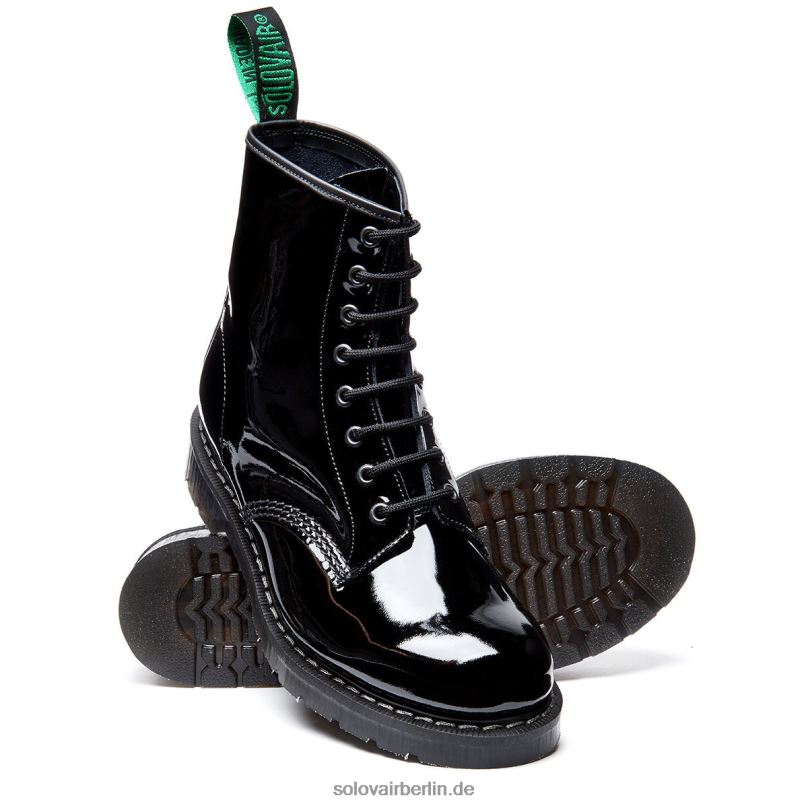 Frauen Solovair Schwarzer 8-loch-derby-stiefel Aus Lackleder 0284f298