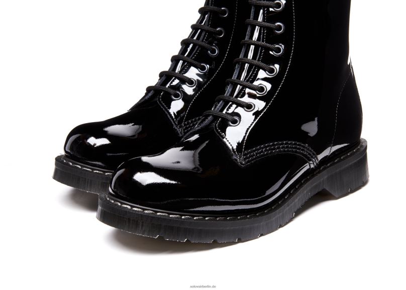 Frauen Solovair Schwarzer 8-loch-derby-stiefel Aus Lackleder 0284f298
