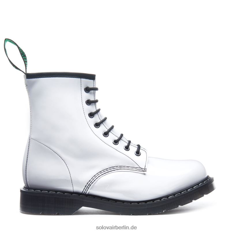 Frauen Solovair Weißer Veganer 8-loch-derby-stiefel Aus Lackleder 0284f306