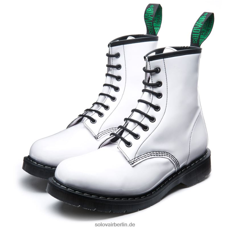 Frauen Solovair Weißer Veganer 8-loch-derby-stiefel Aus Lackleder 0284f306