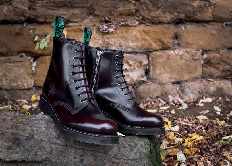 Frauen Solovair Burgunderfarbener Derby-stiefel Mit 8 ösen Und Reißverschluss 0284f356