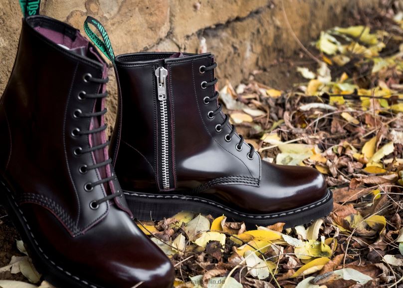 Frauen Solovair Burgunderfarbener Derby-stiefel Mit 8 ösen Und Reißverschluss 0284f356